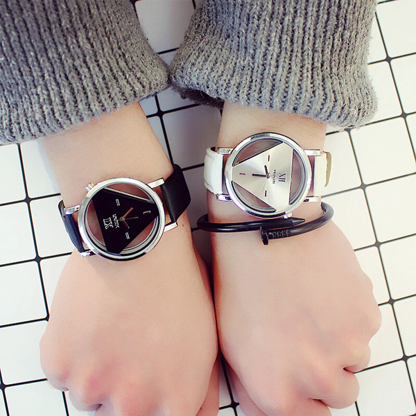 idealway Simple Triangle Watch Personal Fashion Double Sided Hollow Student Lovers Watch