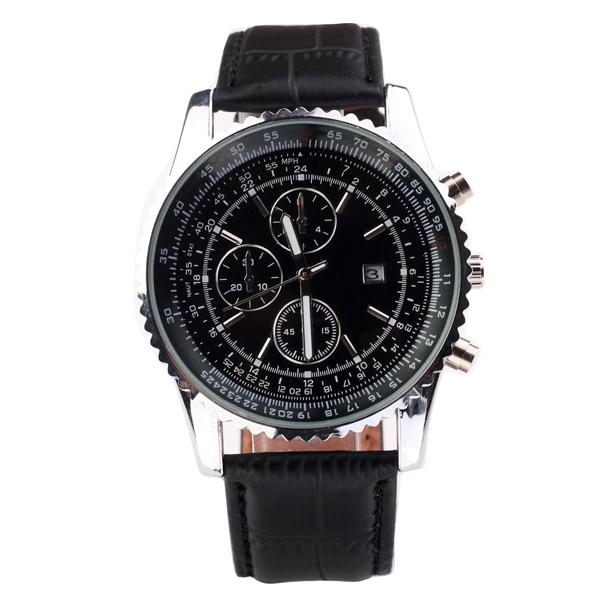 Fashion Breitl Brand Men's leather strap Date Calendar Quartz wrist Watch 8208