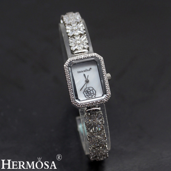 New Arrival Band Quartz Watch For Women White crystal Cubic Zirconia 925 Sterling Silver Charm Links Bracelet Wristwatch Prom Gifts 21cm