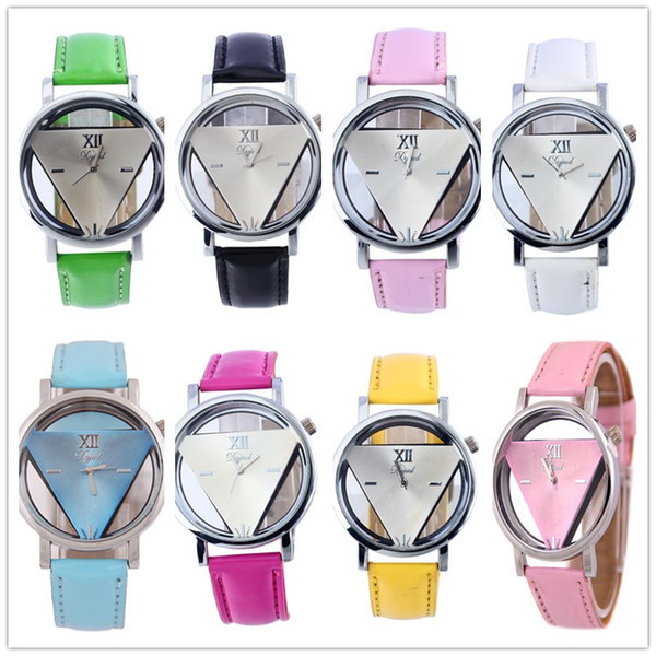 Relogio feminino skeleton Triangle watch women Delicate transparent hollow leather strap wrist watch quartz dress watch VARIOUS CAndy colors