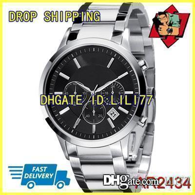 100% ORIGINAL JAPAN MOVEMENT TOP QUALITY New Quartz Chronograph mens Watch Stainless Steel Strap Wristwatch AR2434 AR2448