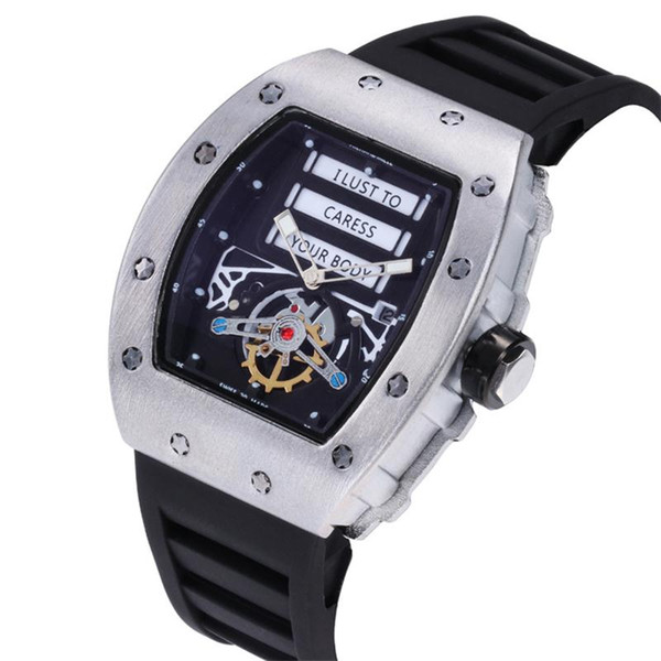 Hot Men's Quartz Watches Luxury Hollow head silicone belt quartz Watches Fashion High Quality sports Watches Wholesale Free Shipping