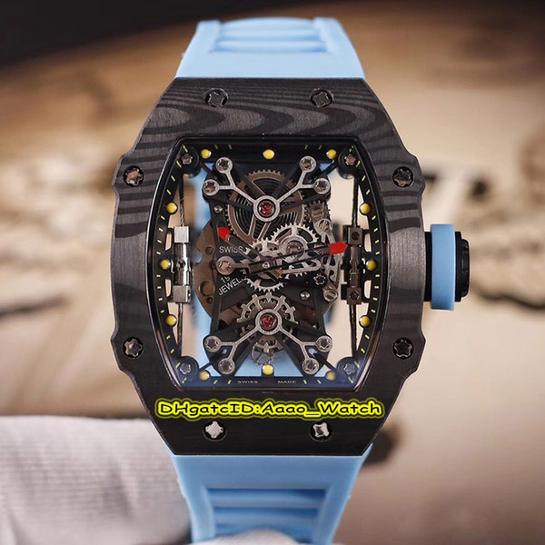 Men's Collection New RM27-01 Skeleton Dial Japan Miyota Automatic RM 27-01 Mens Watch Carbon Fiber Case Blue Rubber Strap Sports Watch