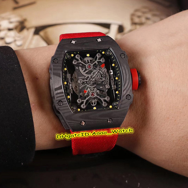 Men's Collection New RM27-01 Skeleton Dial Japan Miyota Automatic RM 27-01 Mens Watch Carbon Fiber Case Red Nylon Strap Sports Watch