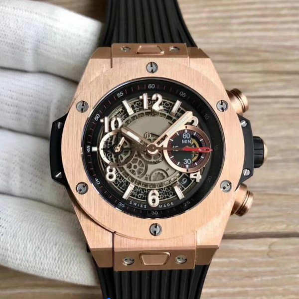 Leisure fashion men's watch size 45.5 mm BIG BANG series watches high quality rubber strap buckle