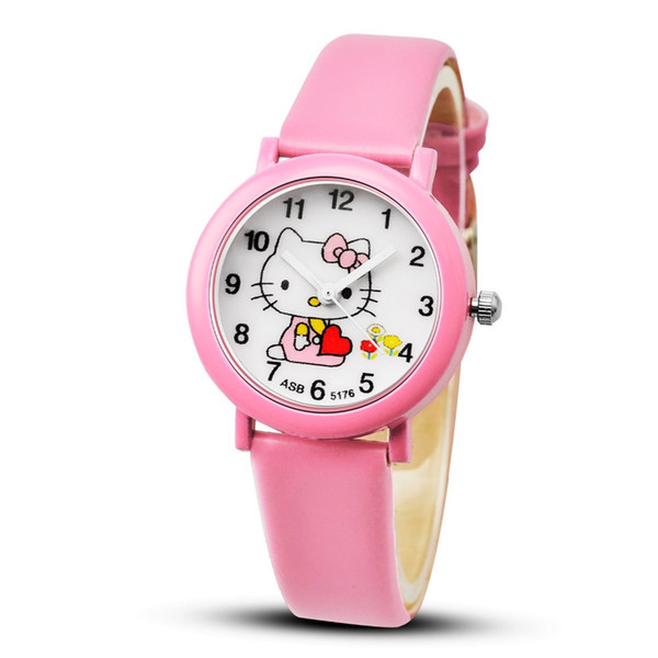 2018 Hello Kitty Cartoon Watches Kid Girls Leather Straps Wristwatch Children Hellokitty Quartz Watch Cute Clock Montre Enfant