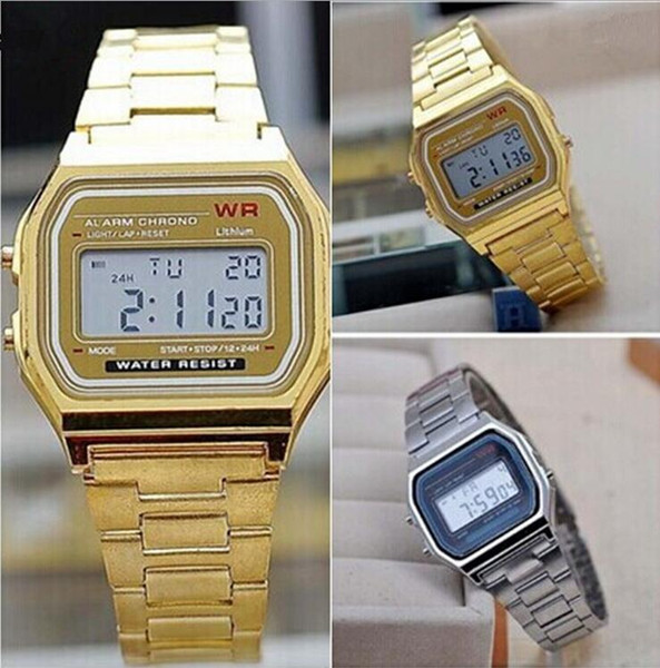 New Children Boy Girls watches Mens Classic Stainless Steel Digital Retro Watch Vintage Gold and Silver Digital Alarm A159W Sports Watches