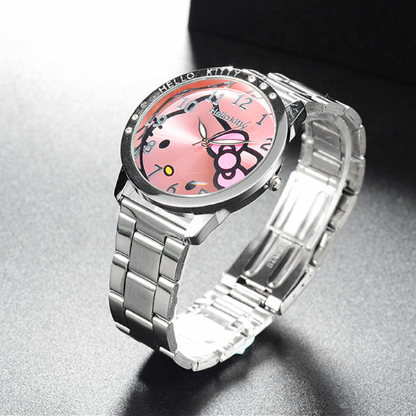 Full Steel Hello Kitty Watch Women Quartz WristWatch Cartoon Cute Watches Children 3D Crystal Fashion Relojes Christmas Gift