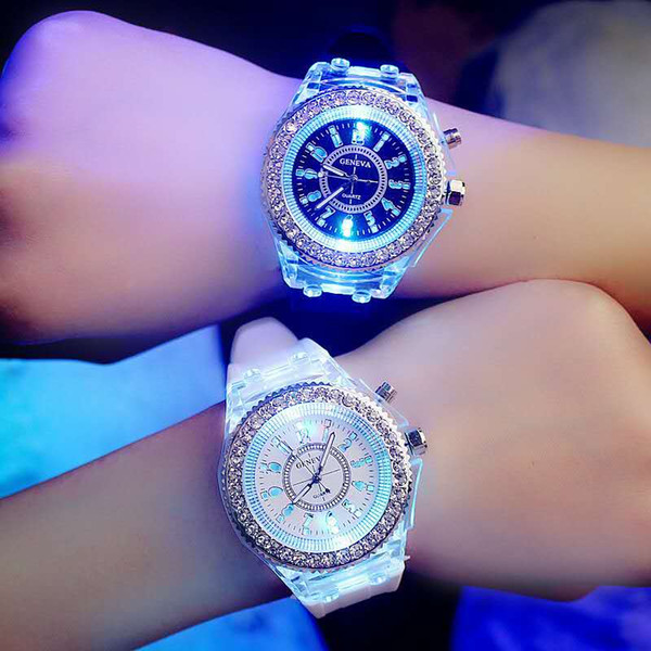 50pcs/lot New Arrival Fashion Silicone Band Geneva Lighted Watch Hot Sale Students Watches Wholesale