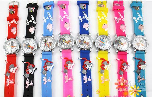 2017 New Cartoon Tom and Jerry 3D Quartz Wristwatches Kids soft silicone watchband watches For Children Christmas Birthday Gift