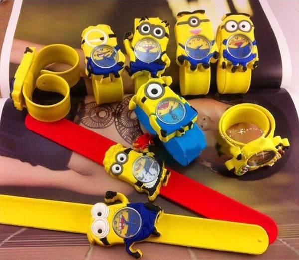 Newest 3D Eye Despicable Me Snap Watch Bracelet Minion Watch Precious Milk Dad Children Slap Snap On Silicone Quartz Wrist Watch Band