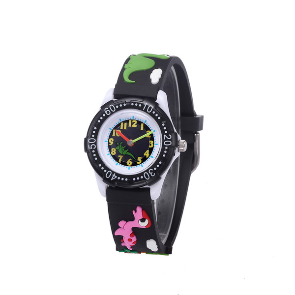JNEW Children's Watch Dinosaur Rhinoceros Watches Fashion Cute Acrylic Glass Stainless Steel Waterproof Wrist Watches Clock Black NO20092