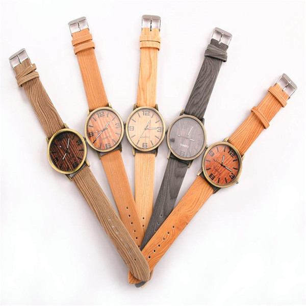 Retail unisex mens womens wooden watches 2017 fashion watch with colorful leather strap watch wood free shipping