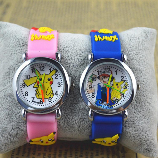 Poke Go Pikachu Watches 3D Cartoon Anime Kids Children Student Watch Wristwatches Silicone Quartz Wrist Watch For Birthday Christmas Gift