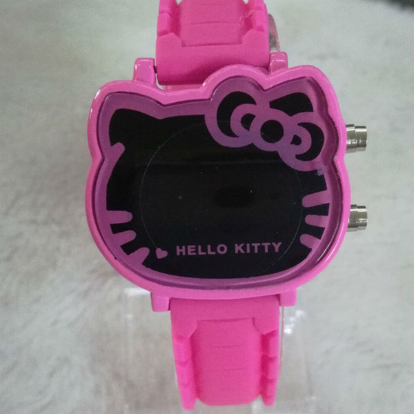 2018 Hot Children Watch hello kitty LED Digital Watch KT Cat Candy Color Pink Girl Watches