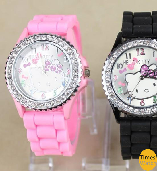 free shipping 10pcs/lot,Diamond crystal Hello kitty Silicone Band Quartz Wrist Watch For Unisex Gift 10 Color Available