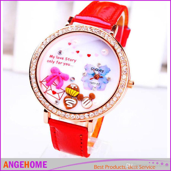 Free Shipping Fashion Kids/Girls Watch Cartoon Surface Pu Leather Women Casual Wristwatch Crystal Gift Watch W377