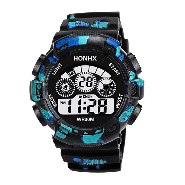 HONHX Men's Electronic Table Led Waterproof Sports Watches 71 Camouflage Three Eyes Outdoor Watches Children's Birthday Gifts