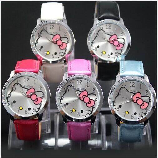 Luxury Crystal Diamond KITTY Cat Wristwatches children watch ladies Girls Quartz Watch with PU Leather Strap