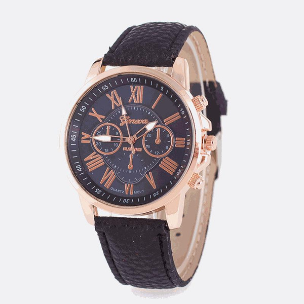 Hot sales Unisex Geneva Leather PU Quartz Watches Men Women fashion casual Roma Men's Watch Casual dress rose gold wrist watches