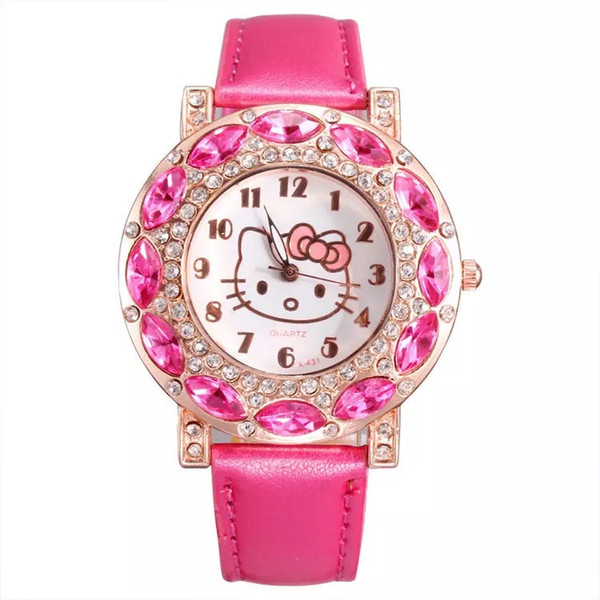 Hot Sales Lovely Hello Kitty Watch Children Girls Women Fashion Crystal Dress Quartz Wristwatches Kids Watch