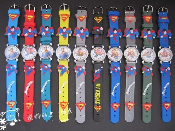 2016 New fashion 3D Cartoon Superman Quartz Wristwatches Kids Silicone Watches For kids Christmas Birthday Gifts mixed color order