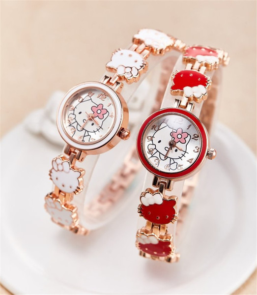 2018 New High Quality Women's fashion watch Hello Kitty Cute student bracelet Electronic quartz watch