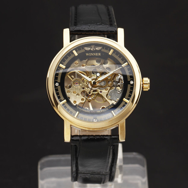 Hot WINNER Brand Fashion Men Mechanical Hand-Wind Skeleton Dial Genuine Leather Strap Wrist Watch Classic Style Male Gift Clock D18101002