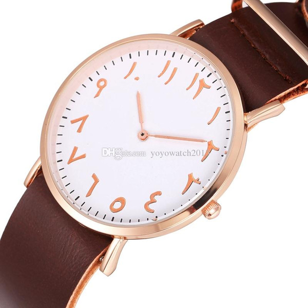 NEW unisex fashion women mens simple design leather watches ladies casual cowboy rose gold Arabic numeral face bracelet watches