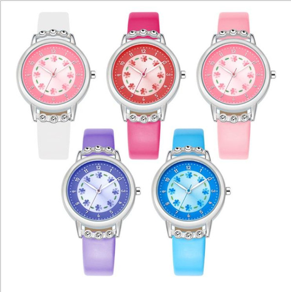 KEZZI Brand Lovely Children Rhinestone Flower Wristwatch Girl Gift Analog Watch Leather Strap Student Cartoon Quartz-Watch Clock