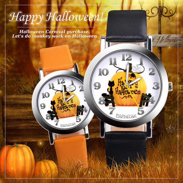 Halloween Gift Quartz Watch Pumpkin Pattern Leather Strap Cute boy girl Watch Clock Analog Children gift