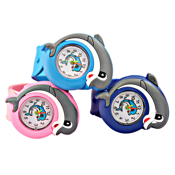 Kids Hot Sale Cartoon Dolphin Digital Slap Watch Child Silicone Strap Wristwatches Casual Kid Watch Flap Ring Watch Toys Gifts