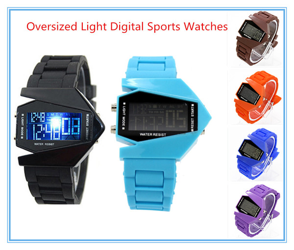 Free Shipping Men and Women's Oversized Light Digital Sports Quartz RUBBER WristWatches Student Wathes Seven Color Multi-function LED Watch