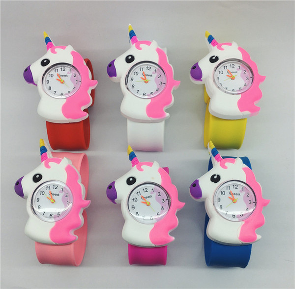 3D Unicorn Slap Watch Kids Cartoon Silicone Watches Boys Girls Wristwatch Quartz Wrist Watches Kids Slap Slap Watch Xmas Gift 6 Colors