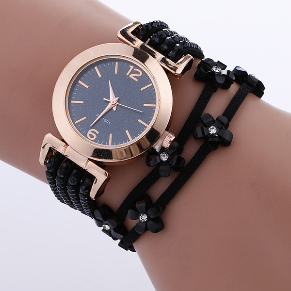 Wristwatches For Women New Fashion Lady Rhinestone Flower PU Leather Strap Watches Casual Quartz Watches