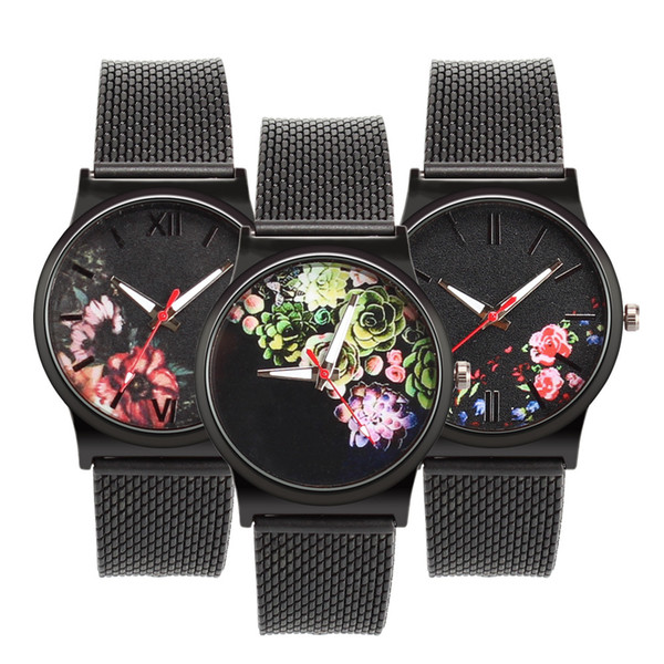 Quartz Watches For Women New Fashion Lady Casual Wristwatches Plastic Cement Strap Multicolor Flowers Pattern Watches