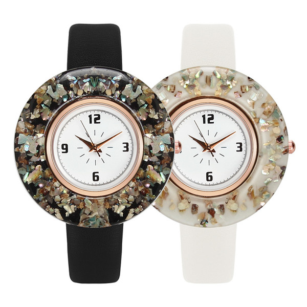 Fashion Elegant Wristwatches For Women New High Quality PU Leather Strap Resin Alloy Dial Plate Quartz Watches