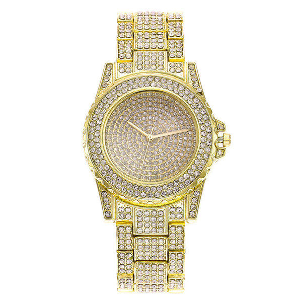 Women Dress Wristwatches New Fashion Lady Full Rhinestone Watches Luxury Gold Alloy Strap Quartz Watches