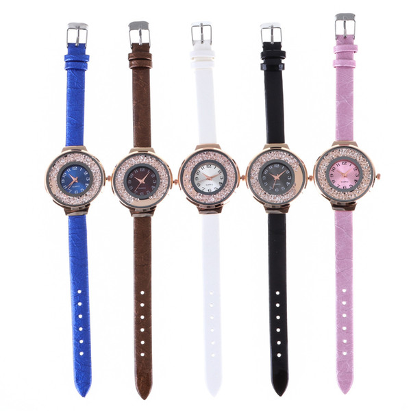 Luxury Fashion Lady Watches New Rhinestone Dial Plate Wristwatches Wholesale 12 Numnbers PU Leather Strap Quartz Watches