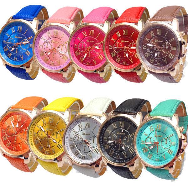 Men Women Children 10 Assorted Roman Numeral Analog Quartz Dress Watches Wholesale Leather Band Casual Round Wristwatches Gift Set