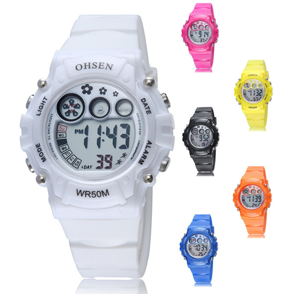 OHSEN Brand Digital Quartz Children Sports Watches Kids Xmas Gifts Waterproof Rubber Strap Fashion LED Wristwatches