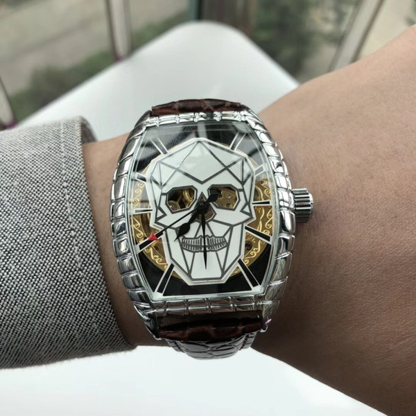 Best Quality Usa Brand Mens Watches Trend Ladies F1 Bar Luminous Ghost Head Leather Stainless Steel Strap FM Mechanical Movement Watch