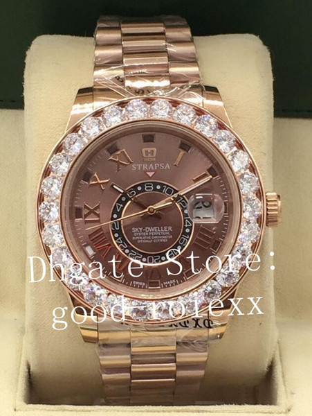 Men's Wristwatches Rose Gold Diamond Watch Men Automatic 2813 Brown Roman Dial 326933 Sky Dweller GMT Sapphire Perpetual 326938 Mens Watches