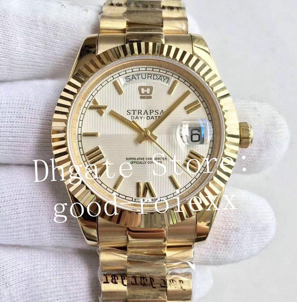 Men's Automatic Cal.3255 Watch Silver Quadrant Roman Motif Dial EW V1 Version Day Date II Yellow Gold Oyster Bracialet Men President Watches