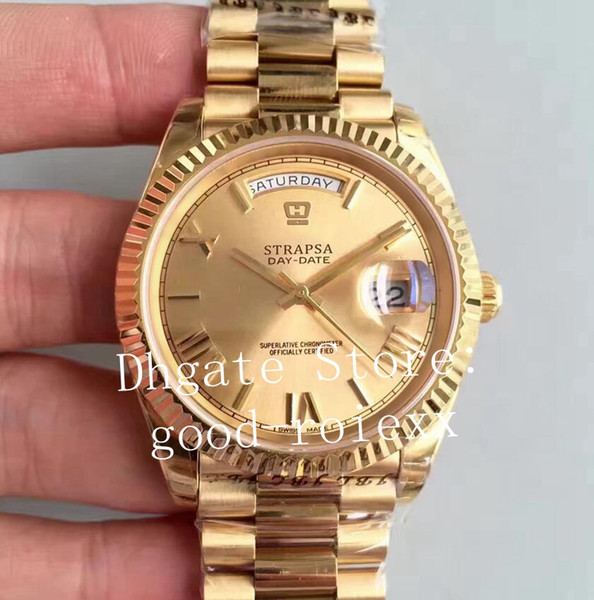 40mm Luxury Men's Automatic Cal.3255 Watch Golden Roman Dial EW V2 Version Day Date 18K Yellow Gold Oyster Bracialet Men President Watches