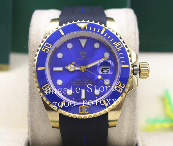 Luxury Men's Watch Automatic 2813 Gold Watches Blue Ceramic Bezel Sub 116618LB Rubber Strap Perpetual 116618 Dive 116619 Sport Wristwatches