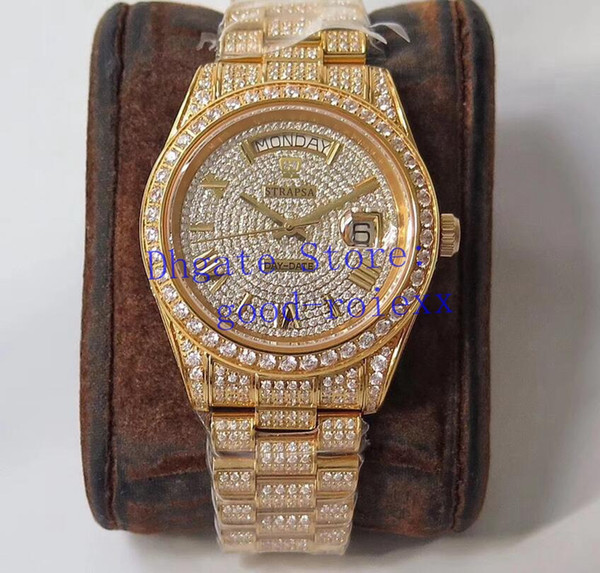 40MM Luxury Mens Automatic ETA 2836 President Watches Men Yellow Gold Diamond Rhinestone Dial Case Bracelet Watch TW Factory Day Date 228235