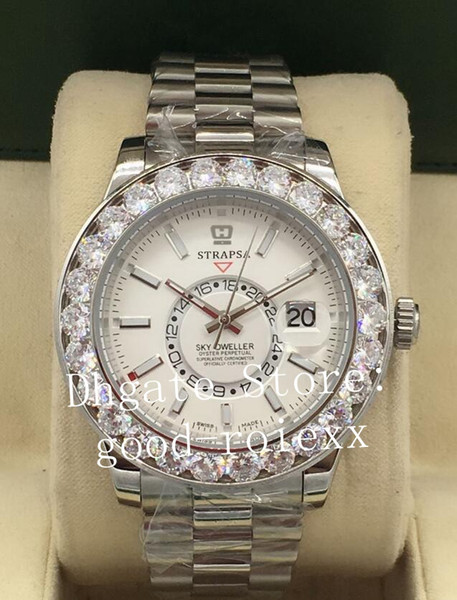 Luxury Diamond Bezel Watches Men's Automatic 2813 Movement Watch Rhinestone Sky Dweller 326934 Superlative Steel Date GMT Men Wristwatches
