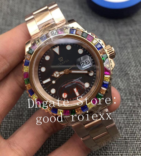 2 Colour Mens Automatic 2813 Gem-Set Multi Color Rainbow Bezel Watches Men Rose Gold Bracelet Crystal 116695 Yacht Watch 116655 Wristwatches