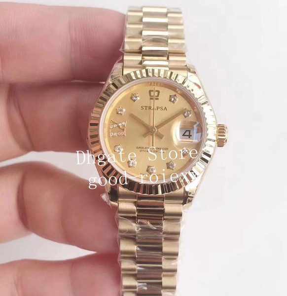 Luxury Ladies 28mm Champagne Diamond Watches Yellow Gold Ladys Automatic Eta 2671 Movement Watch Women 279178 Datejust Fashion Wristwatches